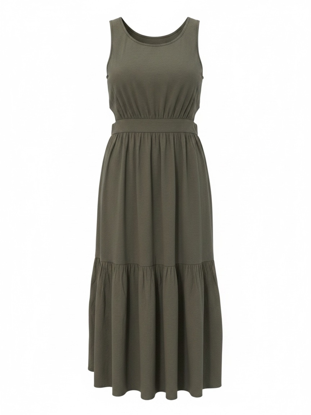 Japna Olive Green Sleeveless Midi Dress, Small